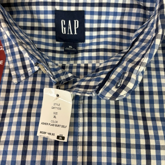 NWT GAP Men’s Short Sleeve Blue Checked Button Down Shirt Size XL - Picture 7 of 8